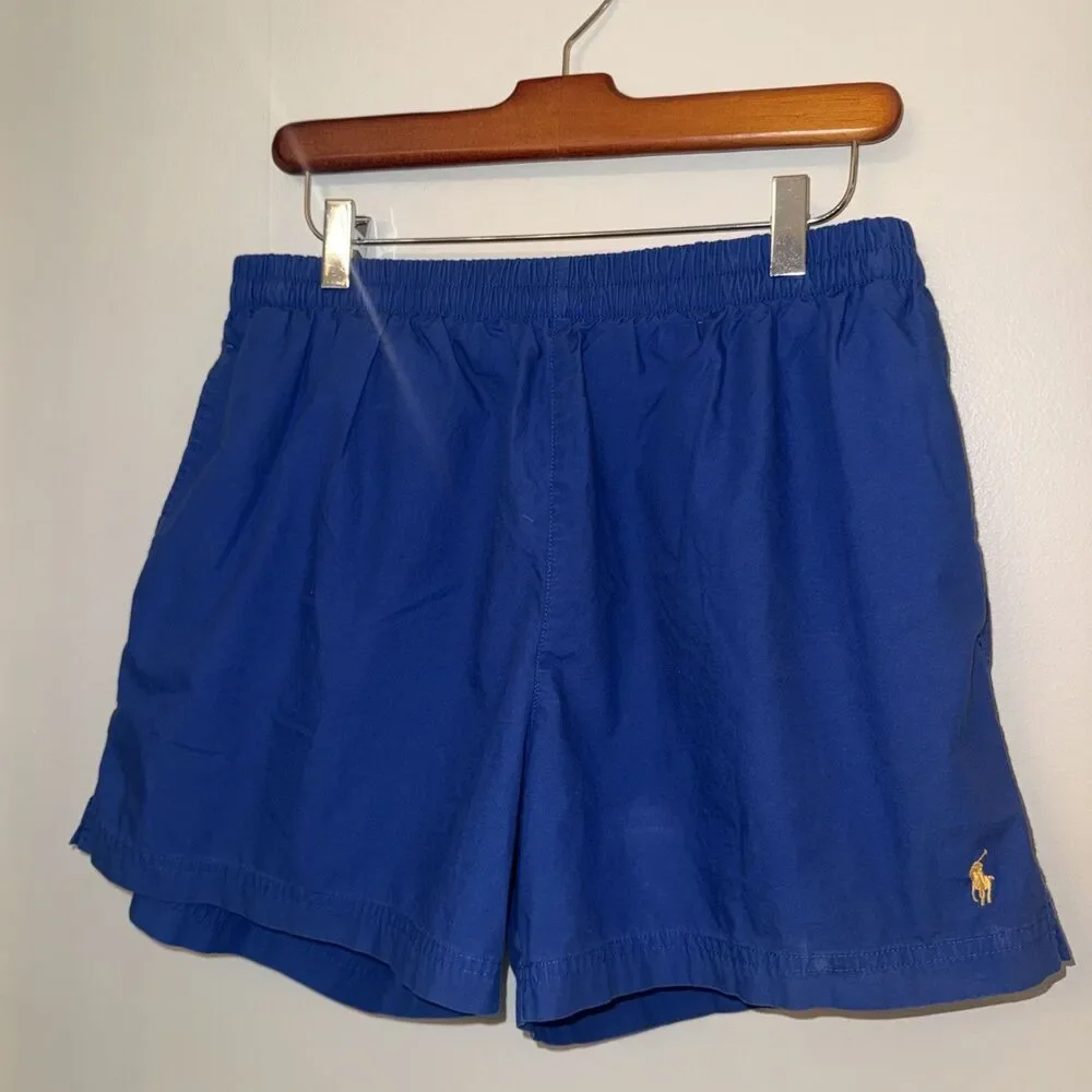 Vintage POLO Ralph Lauren Swim Trunks Men's L Large Blue Yellow Pony Mesh Lined